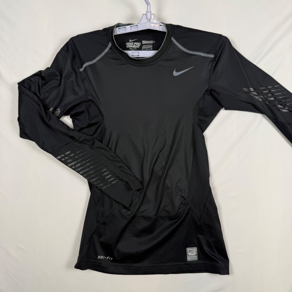 Nike Pro Combat Mens Medium Black Dri-FIT Compression Long Sleeve Shirt Top